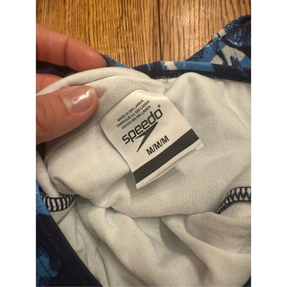 Speedo Navy Blue Floral Print Padded Racerback One Piece Swimsuit Size Medium - Picture 4 of 4